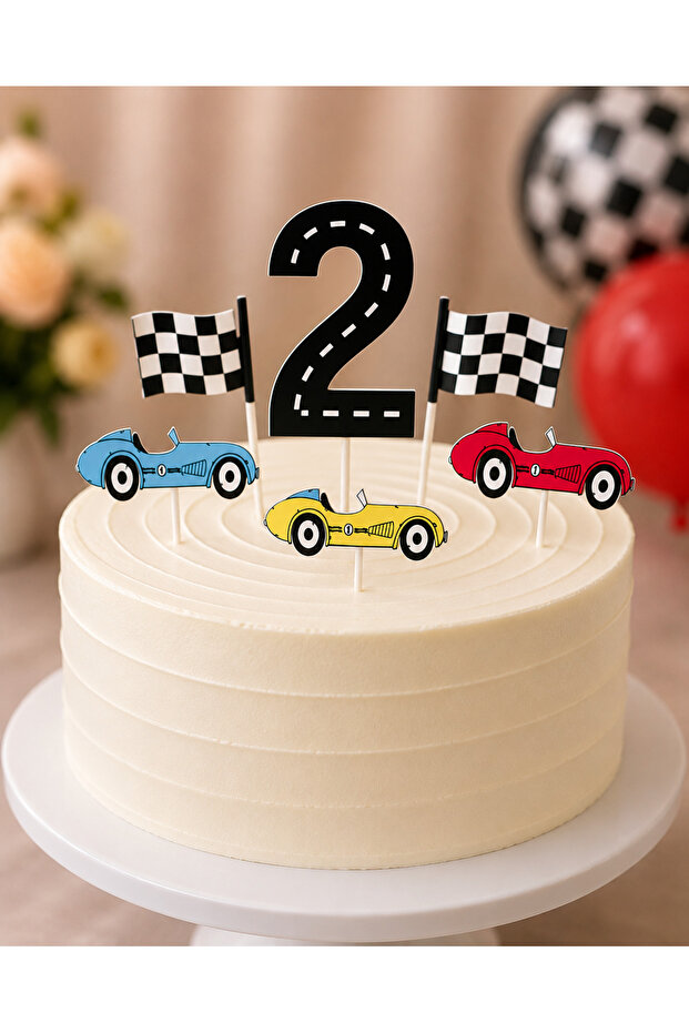 Race Cars Themed 2 Year Old Cake Decoration Set