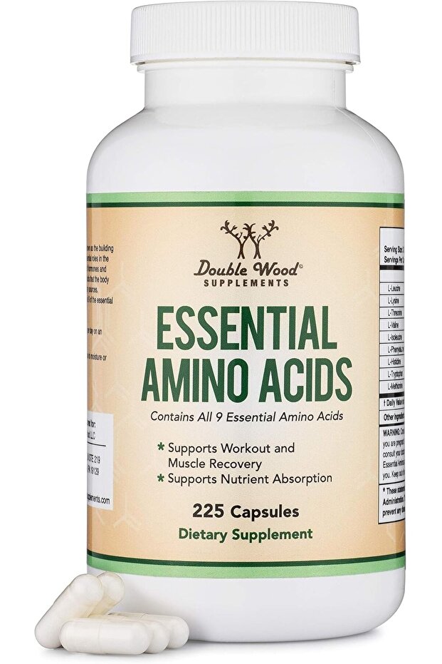 Essential Amino Acids (EAA) & BCAAs Powder Blend, 1 Gram Per Serving, 225 Capsules, Gluten Free