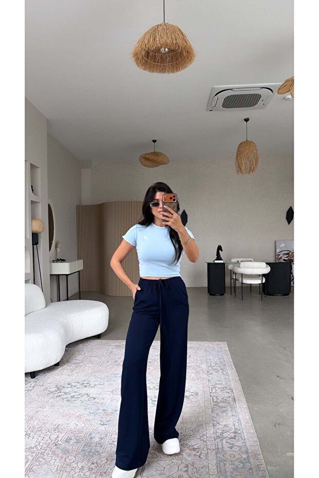 Navy Blue Basic Modal Tracksuit - 1