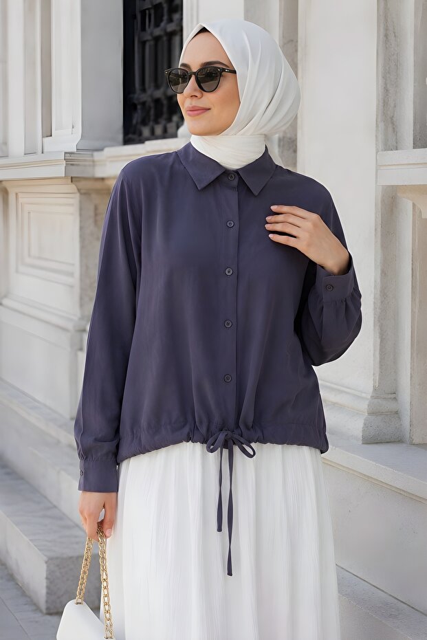 Anthracite Shoulder Gathered Modal Woven Shirt