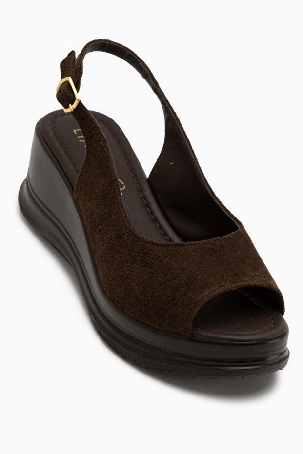 Gerty Brown Suede Wedge Heeled Women's Sandals