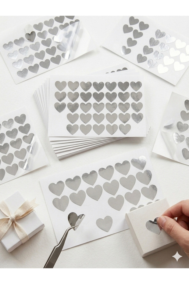 Foil Heart Adhesive Sticker 2 cm Silver 100 Pieces