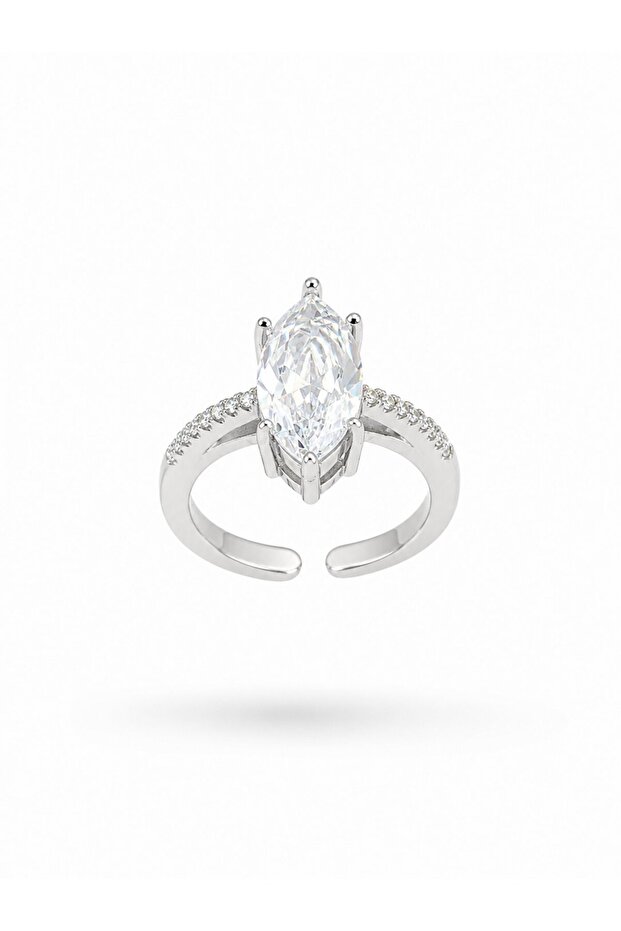 Silver Color Brass Marquise Cut Zircon Stone Women's Ring