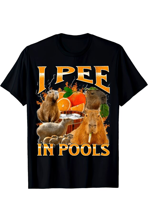 Men's Pool Pee Fun Capybara Pattern T-shirt - 1