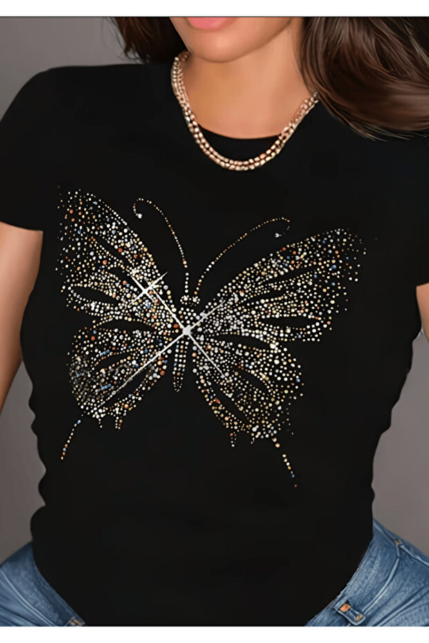 Shiny Butterfly Printed Premium Oversize T-Shirt