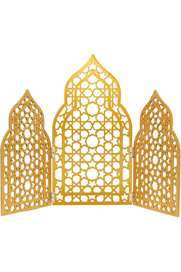 TariqANStore Ramadan Home Décor and Decorative Accessories, Mini Mosque Prayer Corner Setup, Wooden. (Wood, Gold)