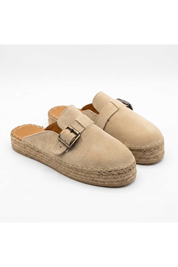 Berry Genuine Leather Straw Sole Slippers