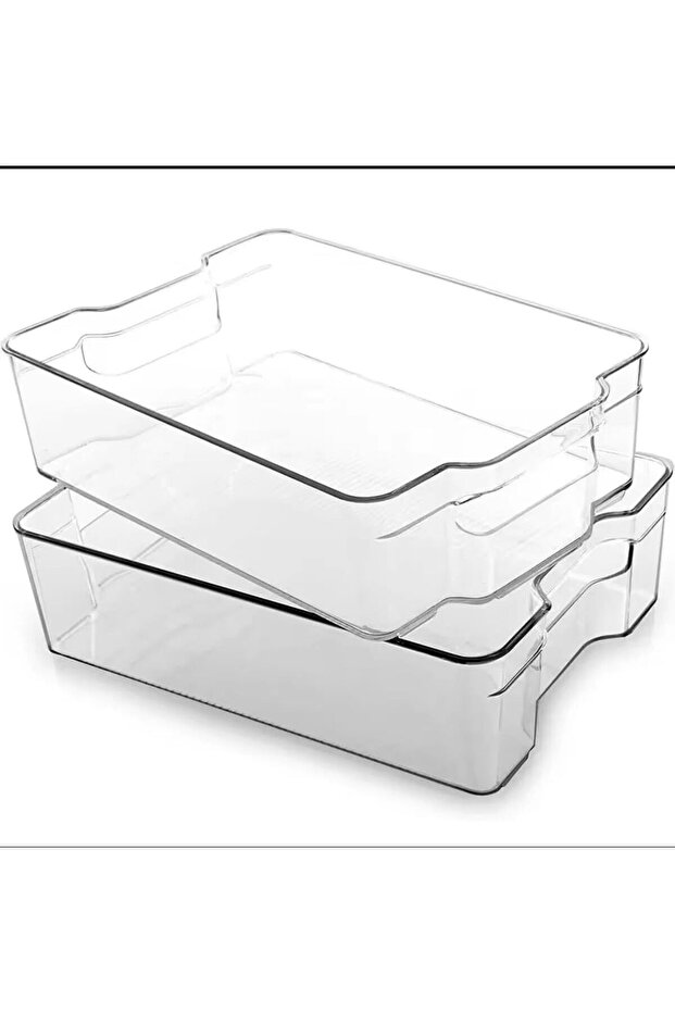 Stackable Fridge Organizer Trays Pack of 2 – Clear Plastic Refrigerator Storage Bins for Pantry, Kitchen, Freezer & Cabinet Organization