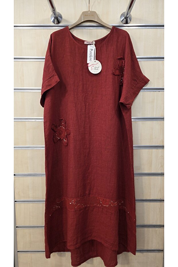 Italian Linen Dress with Sequin Detail and Mesh