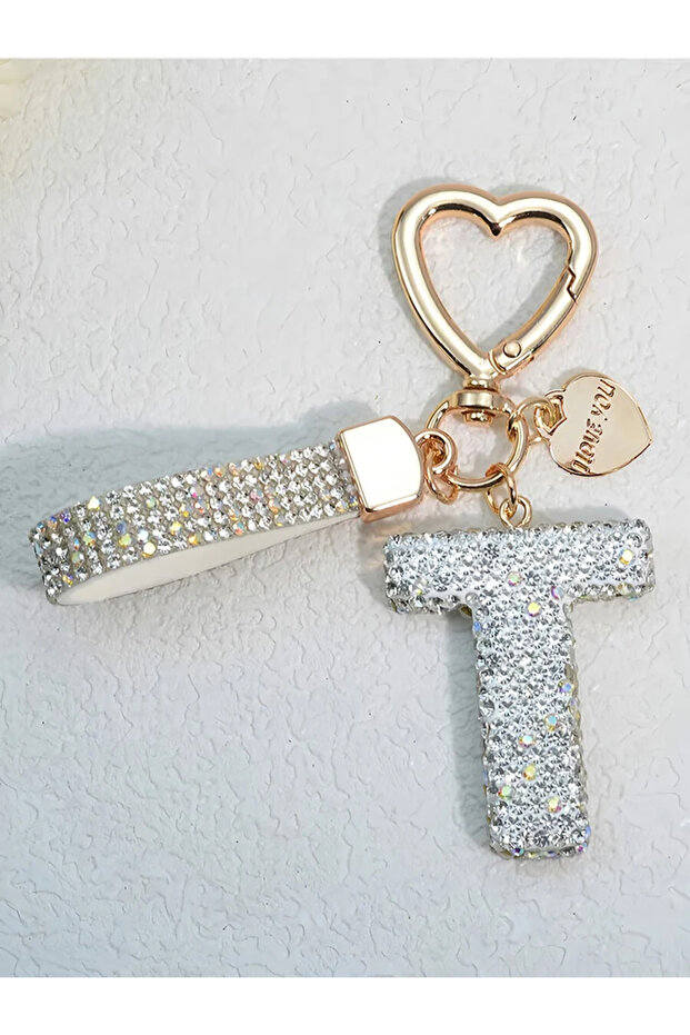 T Sparkling Crystal Inlay 26 Initial Letter Keychain, Premium Car Key Ring, Exquisite Bag Charm for.