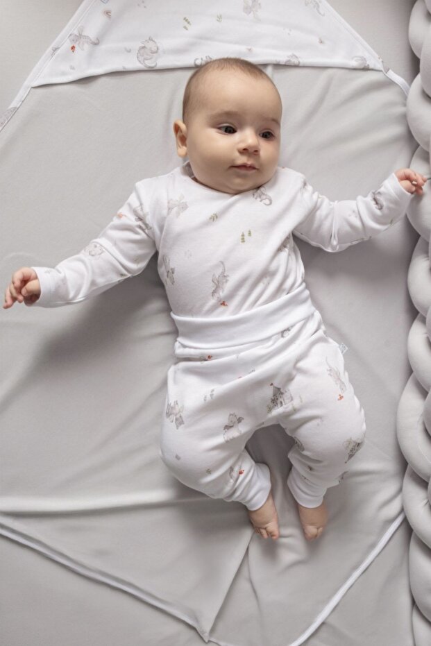 Baby Natural Modal Cotton Newborn Cuffed Bottoms L Dragons