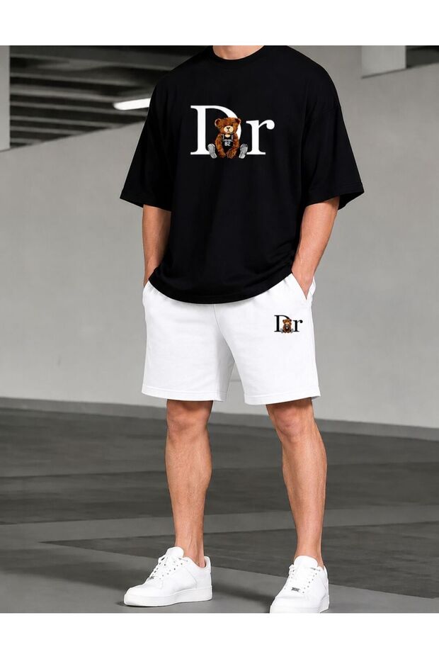 Men's Dr Teddy Bear Printed Crew Neck Oversize T-Shirt Shorts Set Sporty Summer 2-Piece Tshirt Shorts Com
