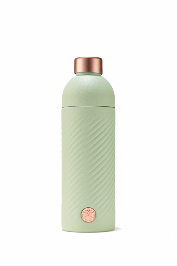 Spiral Patterned Sage Green Stainless Steel Thermos Bottle 473ml
