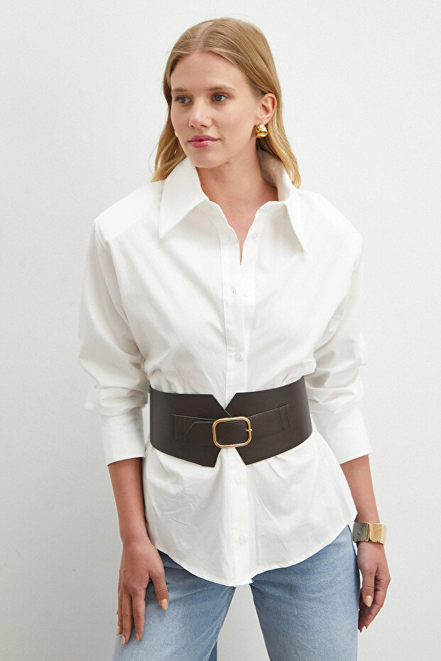 Drawstring Belted Shirt White - 3