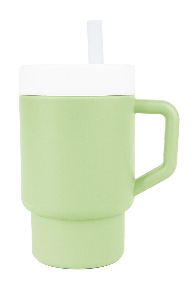 Mugley Single Handle Silicone Drinking Cup with Lid and Straw - Green