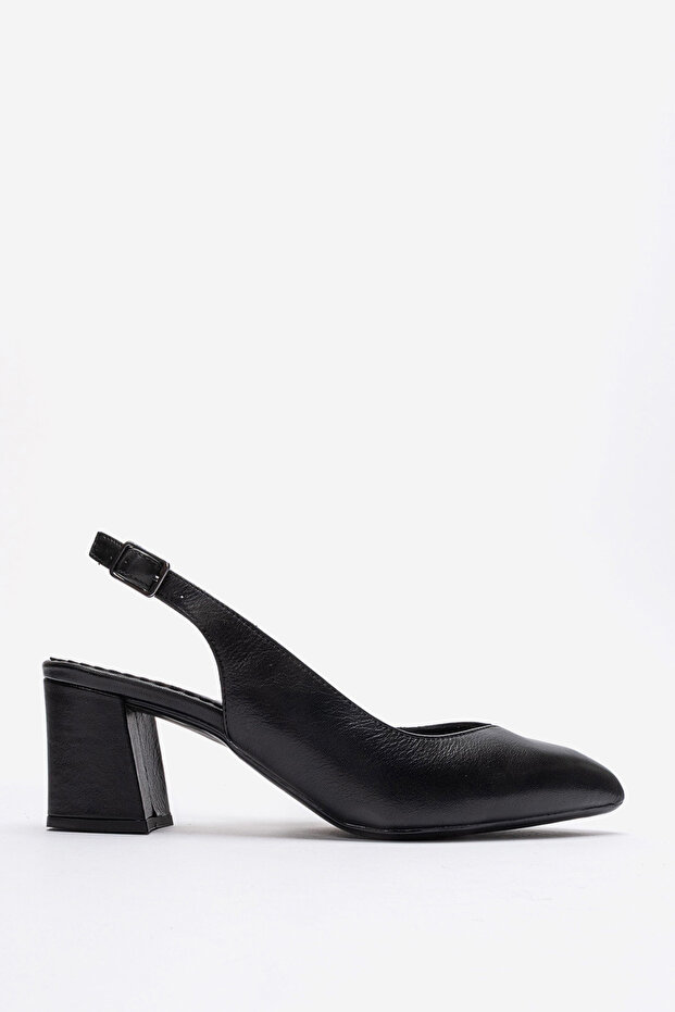 Woman's pointed toe thick heeled shoe real leather mtd 24118 black