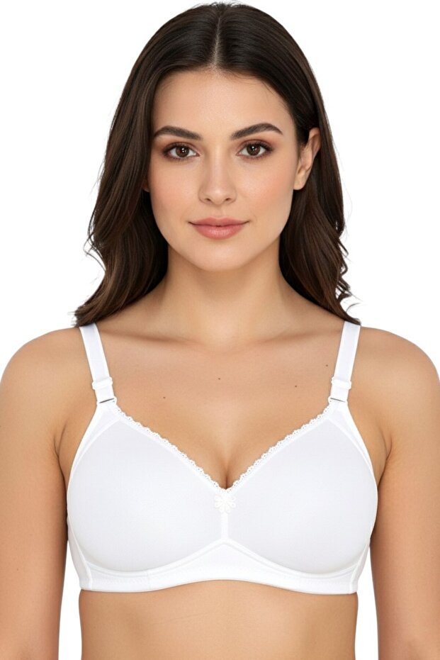 Women's White Unpadded Bra with Floral Accessories