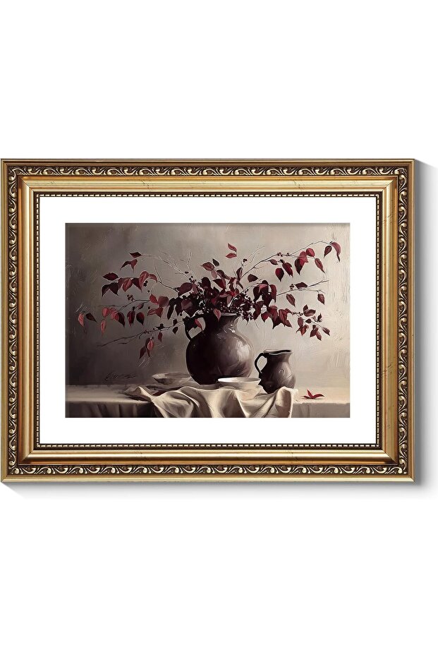 Premium Vase Still Life Canvas Wall Art Gold Frame 40x60 cm Decor