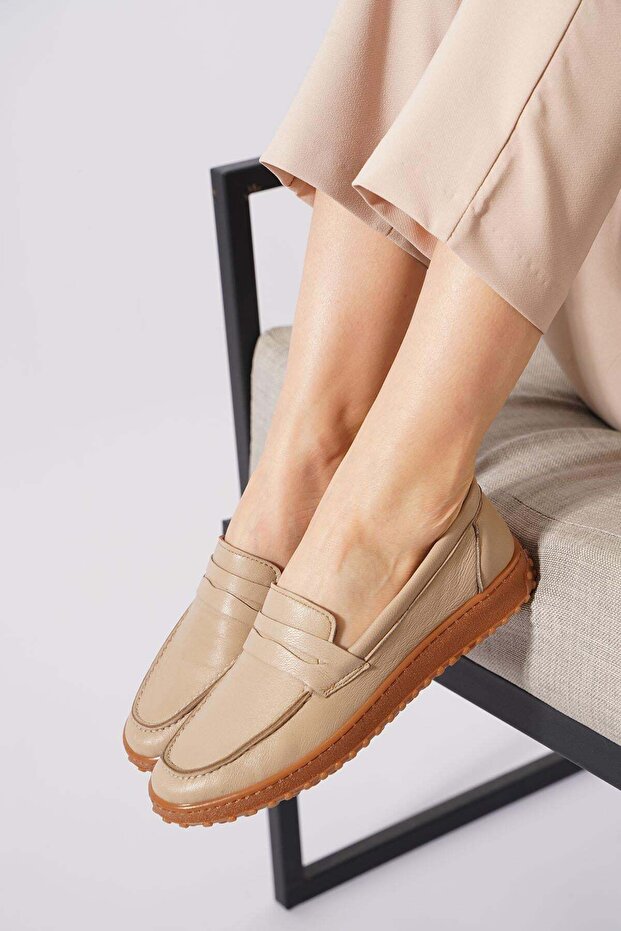 Testar rubber sole front strapped women's genuine leather shoes mink skin
