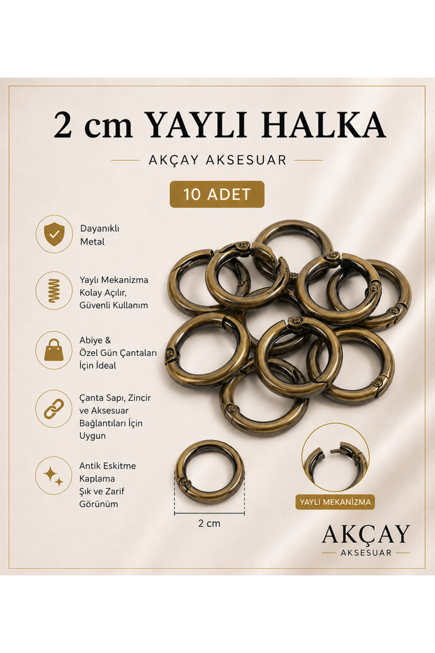 10 Pieces of Metal Spring Rings - Diameter: 2 cm
