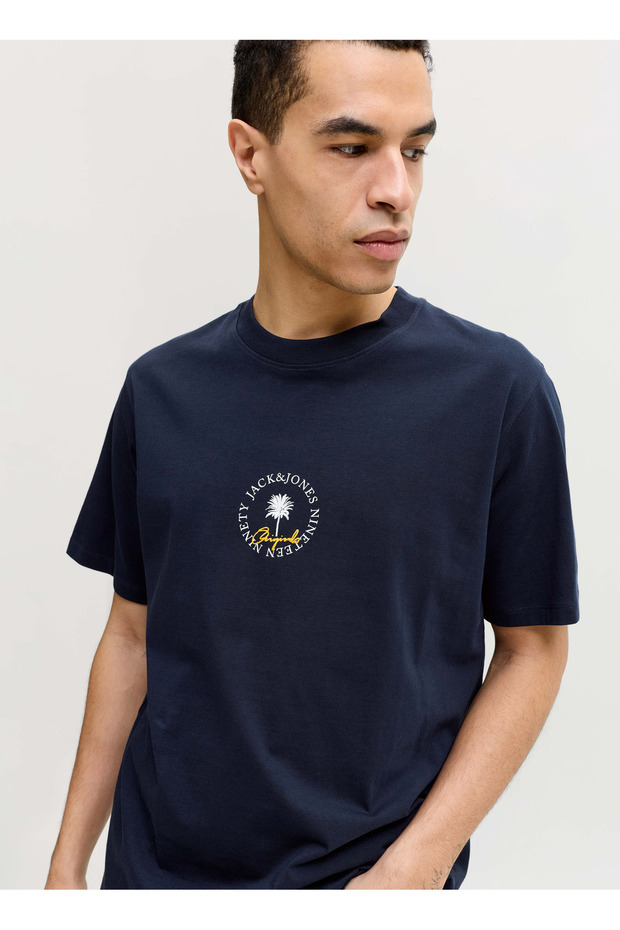 Navy Blue Men's Regular Logo Printed T-Shirt 12295125 Jorhyeres Minimal Tee Neck