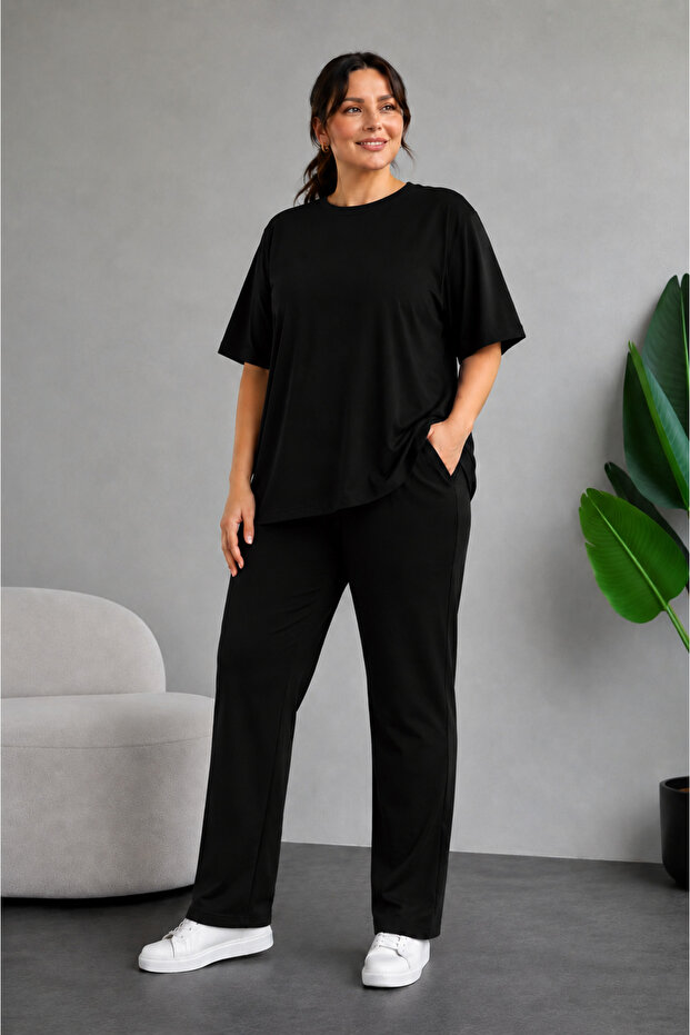 Women's Plus Size Compatible Short Sleeved Tracksuit Set (You Can Choose 1 Size Smaller Than Your Own Size)