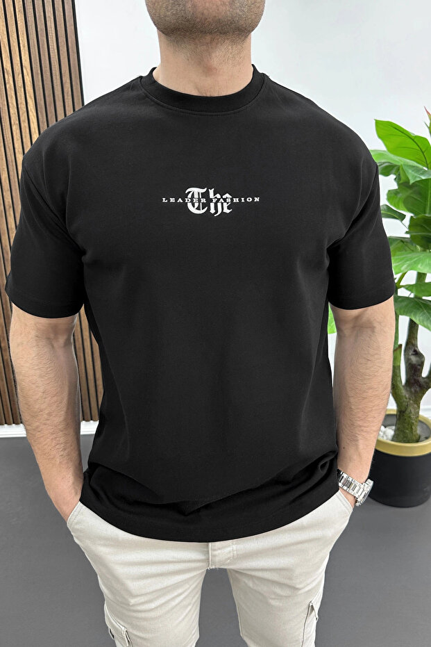 Men's Embossed Printed Slogan T-Shirt Black Edw490