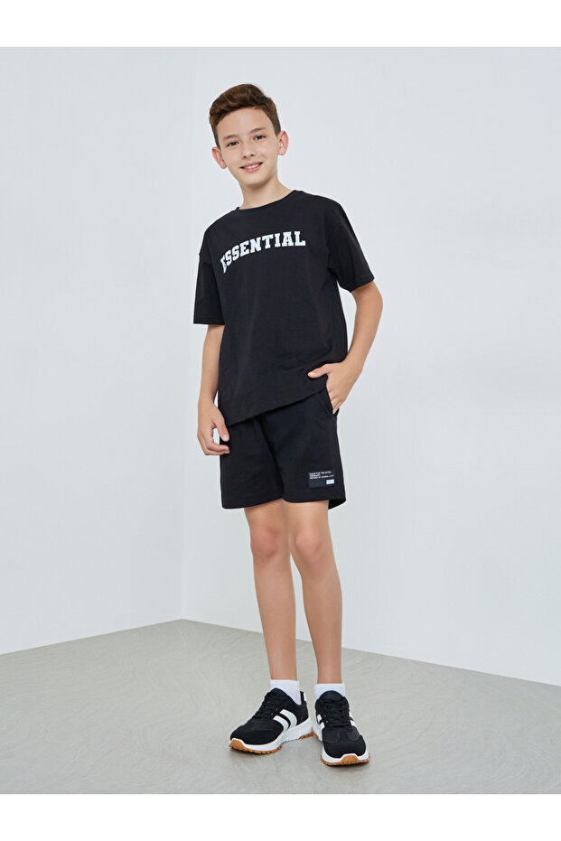 Boys Black Short Sleeve T-Shirt and Shorts Set