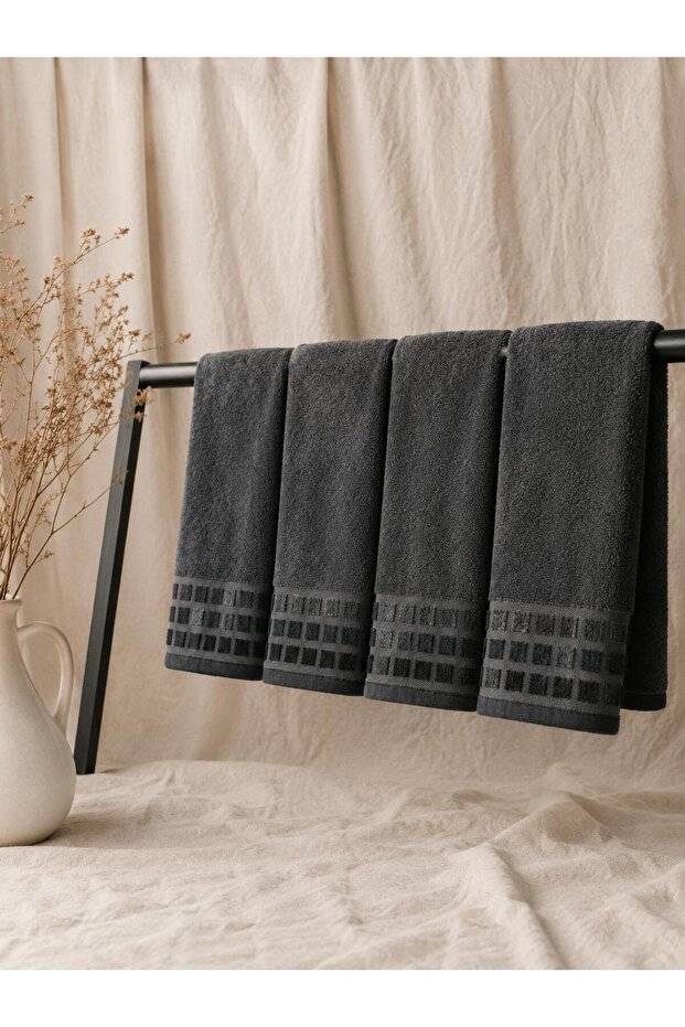 Bamboo 4-Piece Anthracite 50X100 Towel Set – Soft Textured, Highly Absorbent
