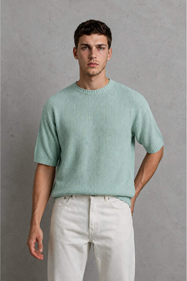 Crew Neck Short Sleeve Men's Knitwear Sweater