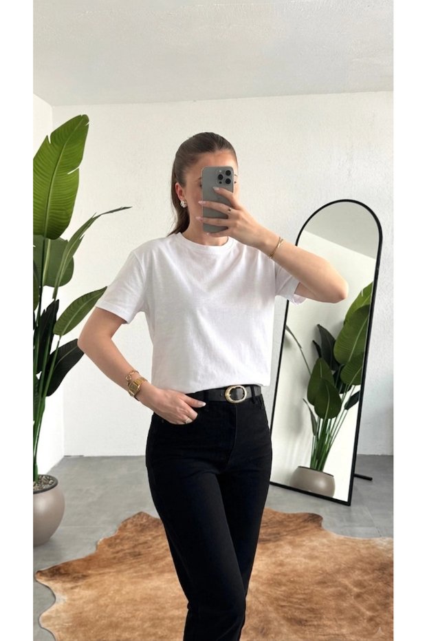 Women's White Crew Neck Short Sleeve Full Lycra Stretchy Blouse Body