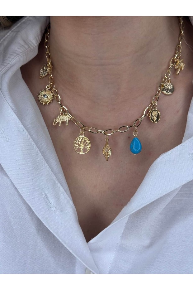 Special Series Charm Detailed Gold Necklace