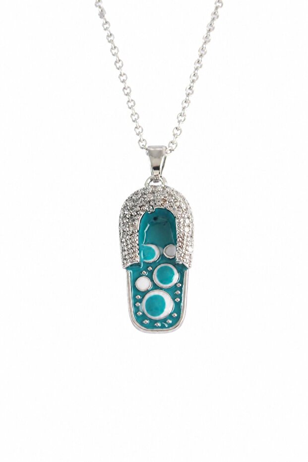 316L Steel Chain Zircon Stone Silver Color Evil Eye Slipper Design Necklace