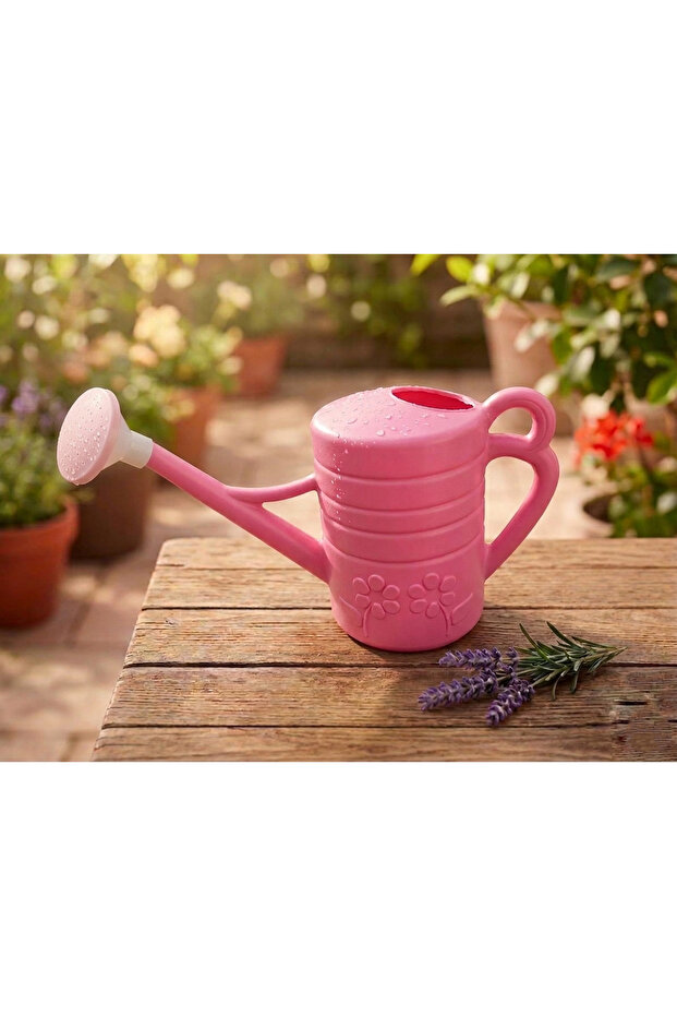 1 Lt Pink Flower Patterned Garden Watering Can with Lid