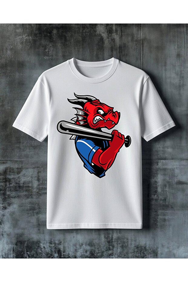 Red Horn Baseball Bat Printed Oversized T-Shirt