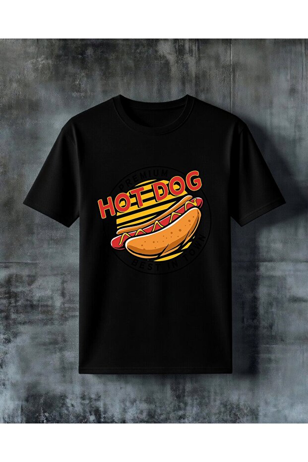 تي شيرت فاخر مطبوع عليه premium hotdog best town مقاس كبير