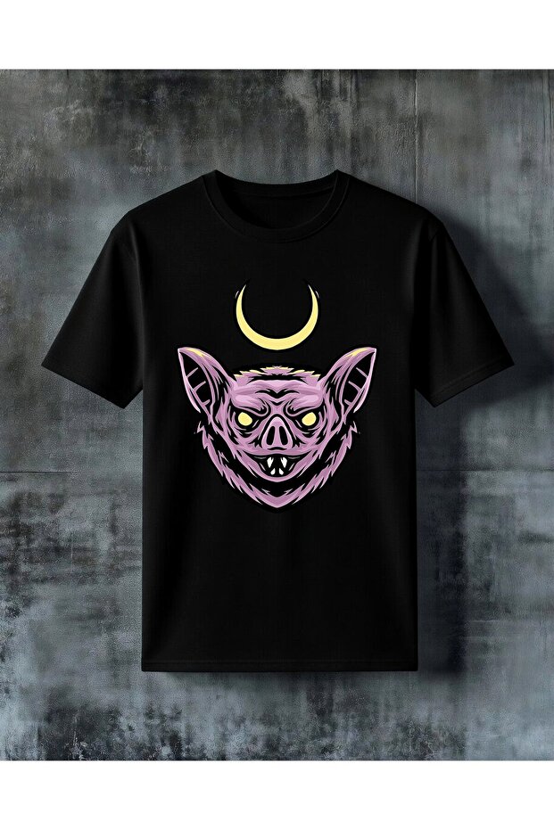 Devil Cat Moon Symbol Printed Oversize T-Shirt