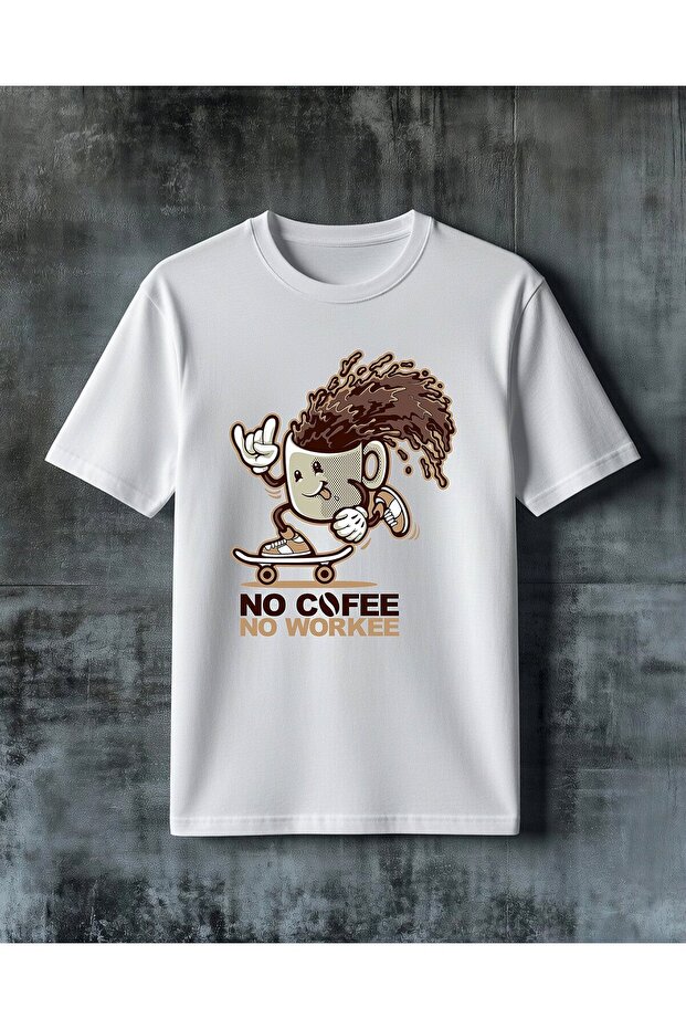 تي شيرت كبير الحجم مطبوع عليه عبارة no coffee no workee kahve kupa