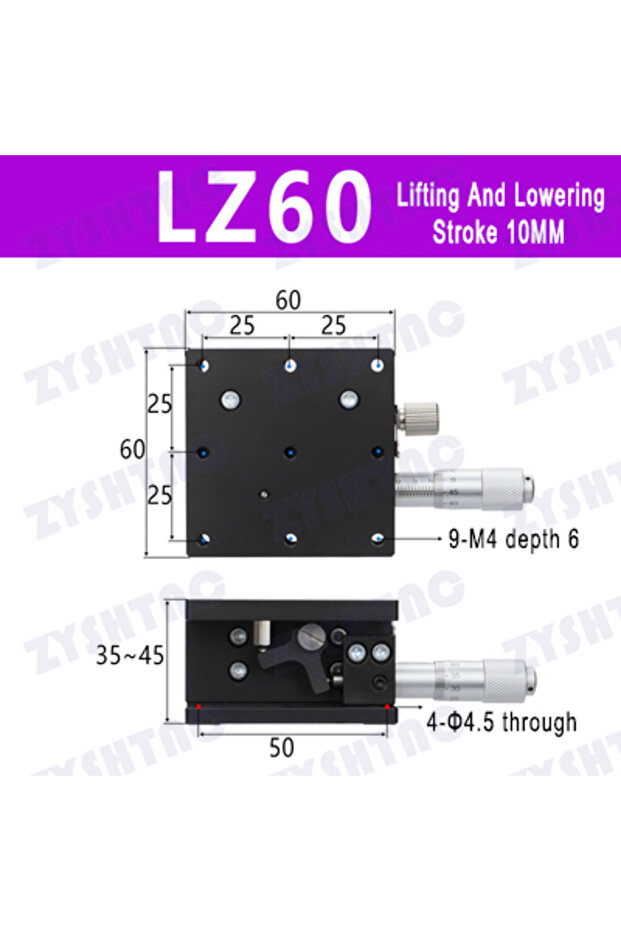 منصة إزاحة بصرية على محور Z طراز LZ60، منصة ضبط دقيق عالية الدقة، رافعات انزلاقية قابلة لتعديل الارتفاع