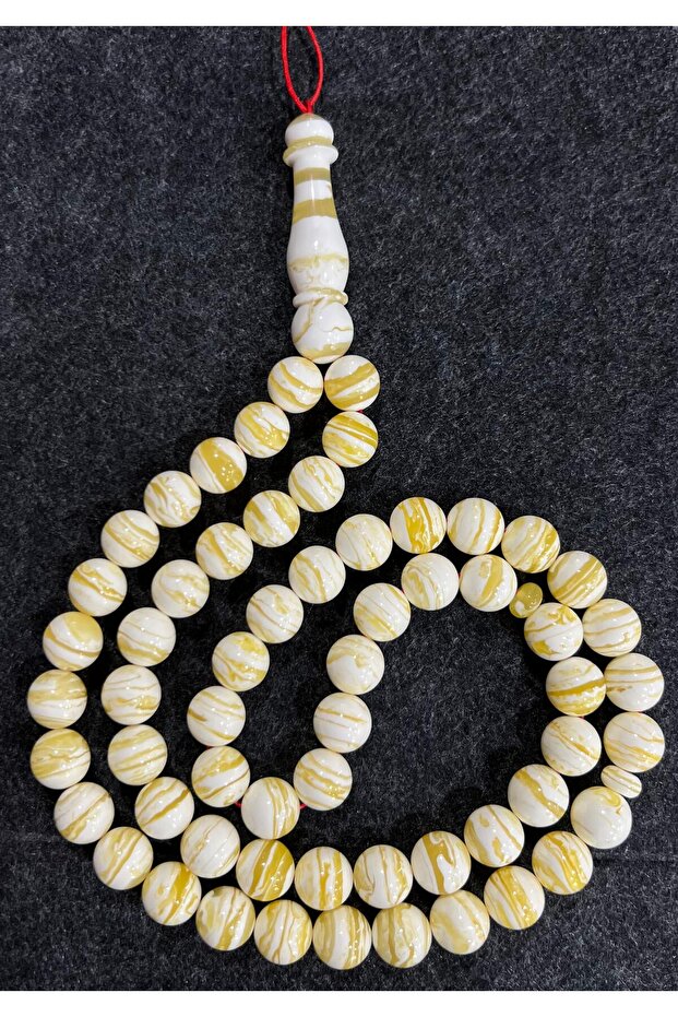 MAGIC Rosary 57 Round Beads Yellow White Striped | Mastic Tasbih Misbaha Prayer Beads