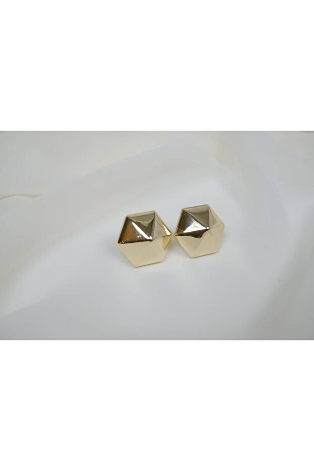 Kp526 Hexagonal Detail Gold Earrings (Diameter 20 mm)