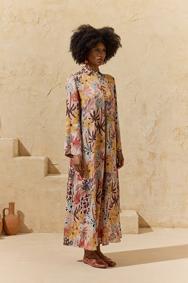 Orange Patterned Pilikase Dress - 4
