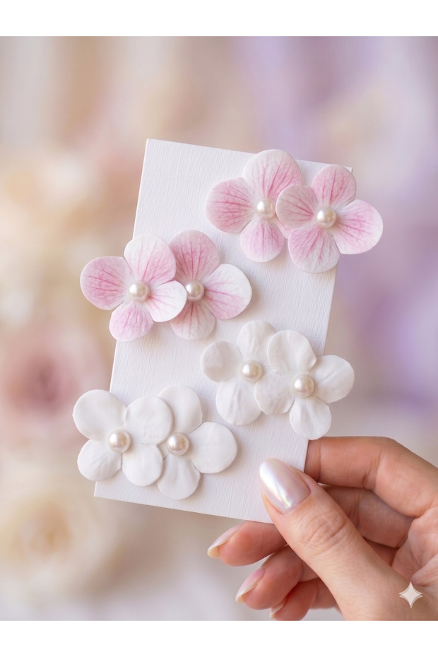 Pearl and Orchid Leaf Flower Figured Alligator Clip Buckle Set