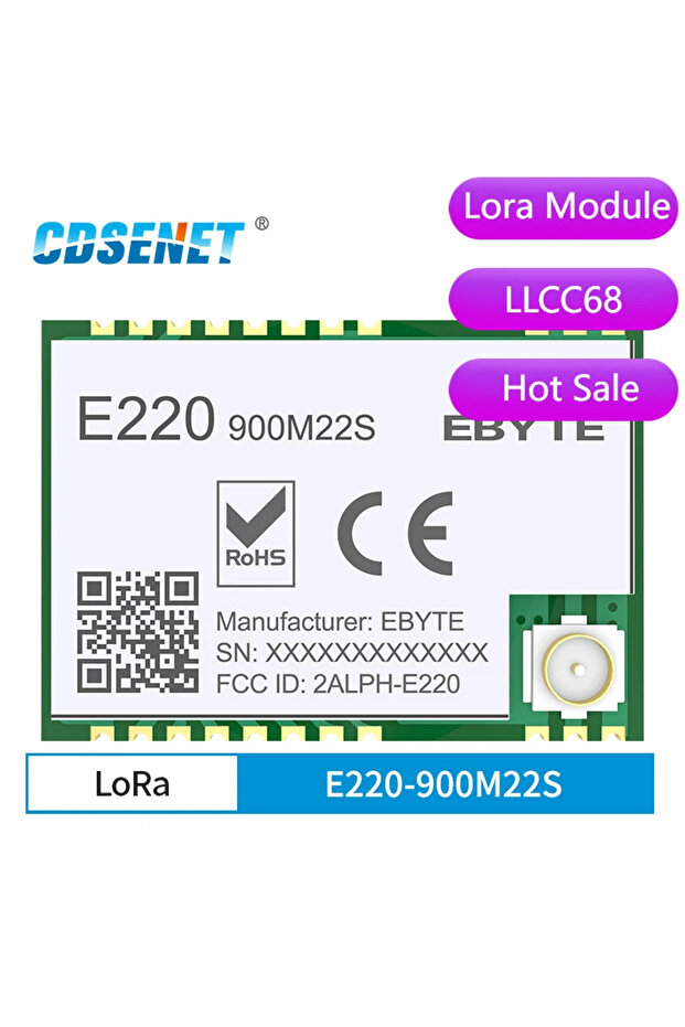 وحدة لاسلكية LoRa بتردد 868 ميجاهرتز و915 ميجاهرتز، طراز LLCC68، قوة 22 ديسيبل ميلي واط، مدى طويل 6 كم، E220-900M22S، مستقبل RF من نوع CESENET