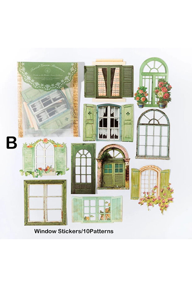 B Journamm 10pcs/pack Creative Hollow Out Window Stickers Collage Junk Journal DIY Scrapbooking Dec.