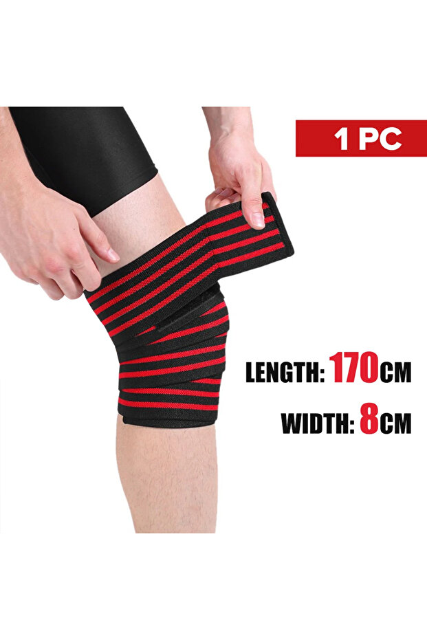 one size Red 1PC Knee Wrap Support 170cm Elastic Compression Strap for Gym Workout Weightlifting Squ