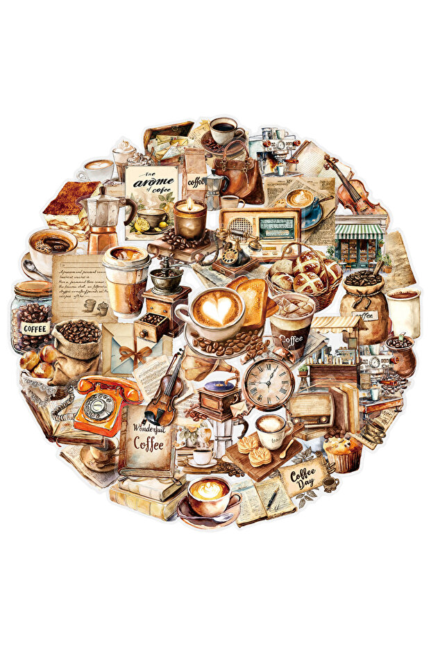 50pcs 50Pcs Retro Coffee Transparent PET Stickers Notebook Phone Guitar Skateboard Computer Water Cu