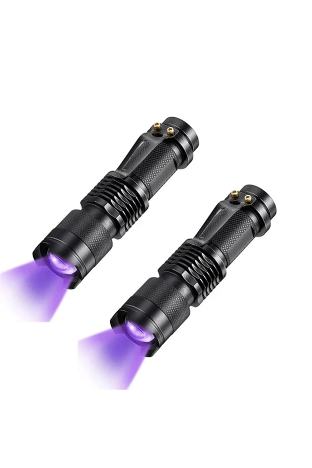 2PCS LED UV Flashlight 395nm Portable Mini Ultraviolet Torch Waterproof Zoomable Violet Light Pet Ur