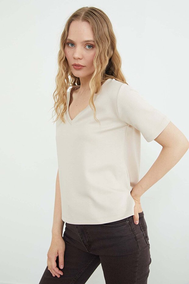Basic V-Neck Modal T-Shirt - 6