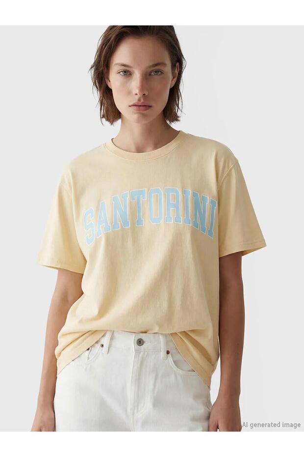 Santorini Printed Oversize Women's T-Shirt (S6)